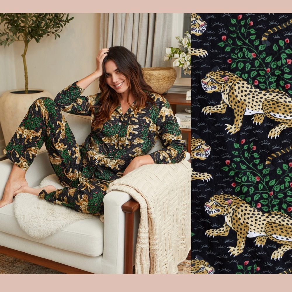 NWT $168 Printfresh [ Large ] 100% Organic Cotton Long PJ Set Tiger Queen T2223